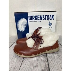 Birkenstock Memphis‎ High Shearling Lined Ankle Boots Chestnut Leather Size 38